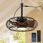 21 In. Smart Indoor/Outdoor Industrial Black Caged Plug-In Ceiling Fans with Dimmable LED with Remote Included