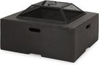 Berwick Outdoor Lightweight Concrete Wood Burning Square Fire Pit, Dark Gray