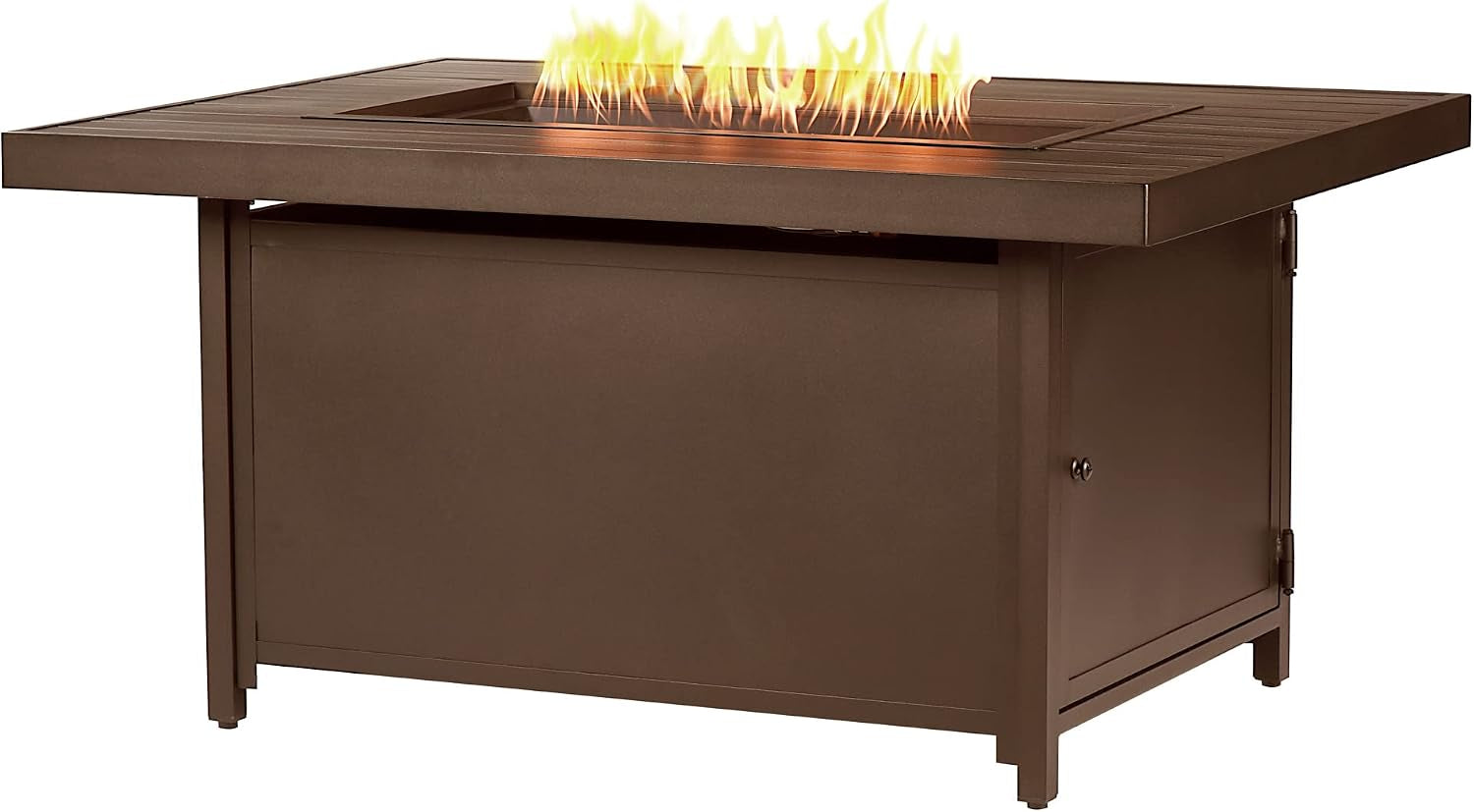 Rectangular 48 In. X 36 In. Aluminum Propane Fire Pit Table, Glass Beads, Two Covers, Lid, 57,000 Btus in Brown Finish