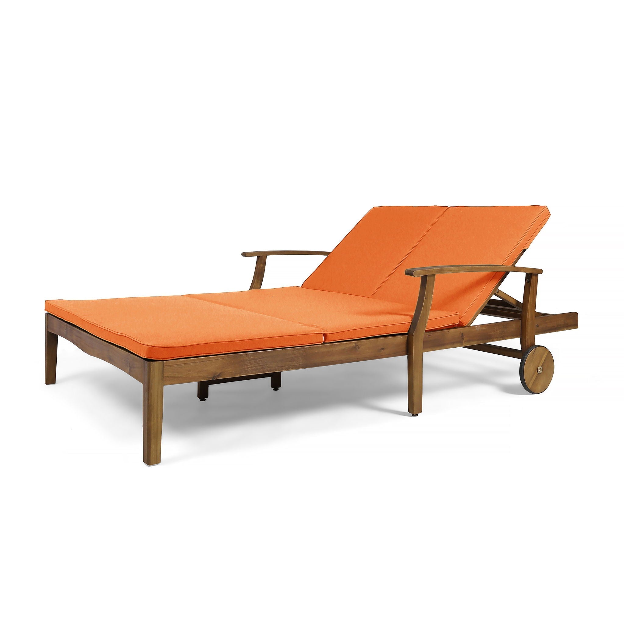 Outdoor Adjustable Double Chaise Lounge with Water Resistant Cushions