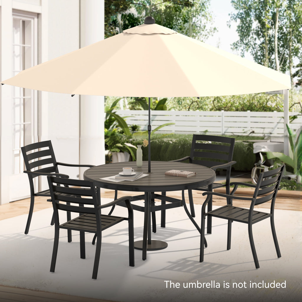 5- Piece Outdoor Patio Dining Set with Stackable Metal Chairs and Round Table