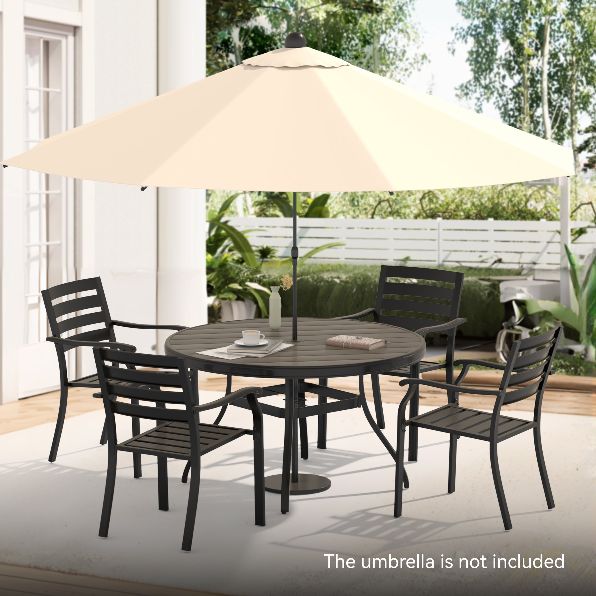 5- Piece Outdoor Patio Dining Set with Stackable Metal Chairs and Round Table