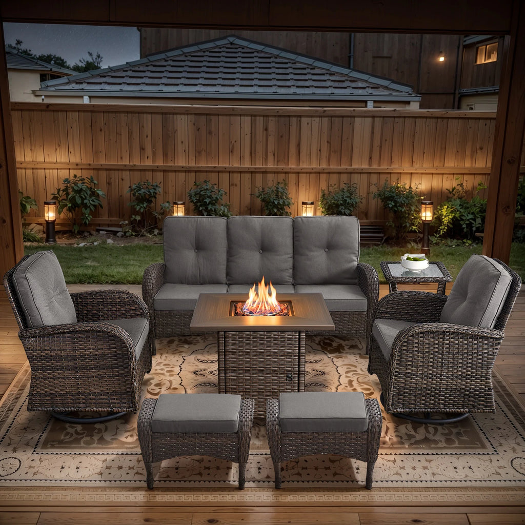 Outdoor Fire Pit Conversation Set, 3-Seat Sofa & Chairs Patio Furniture Set