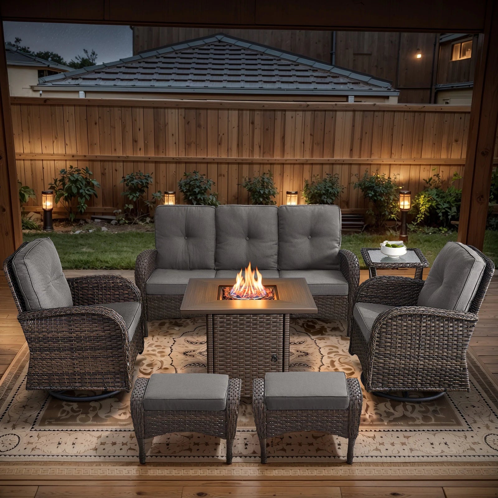 Outdoor Fire Pit Conversation Set, 3-Seat Sofa & Chairs Patio Furniture Set
