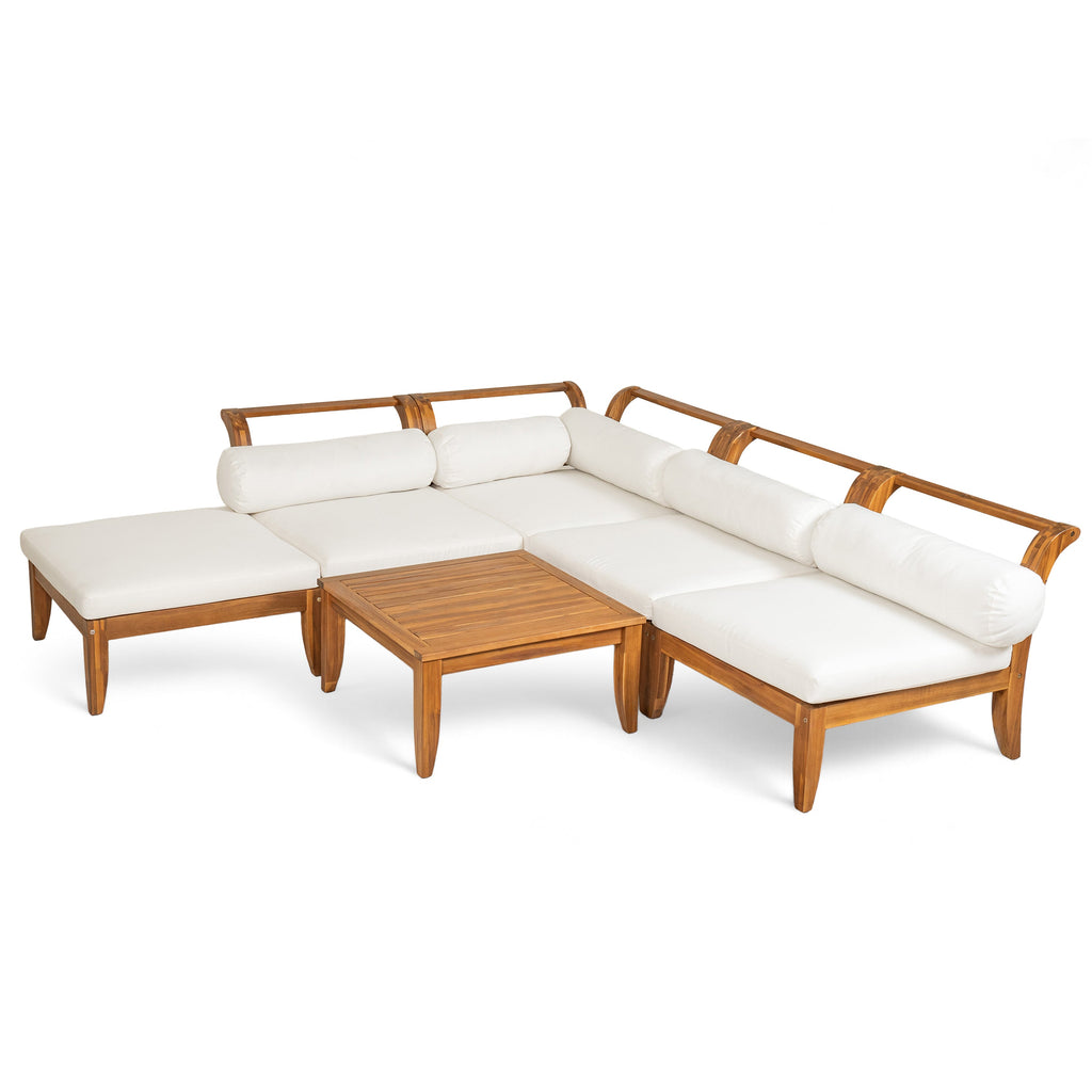 6- Piece Acacia Wood Outdoor Modular Sectional with Daybed and Tea Table