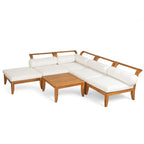 6- Piece Acacia Wood Outdoor Modular Sectional with Daybed and Tea Table