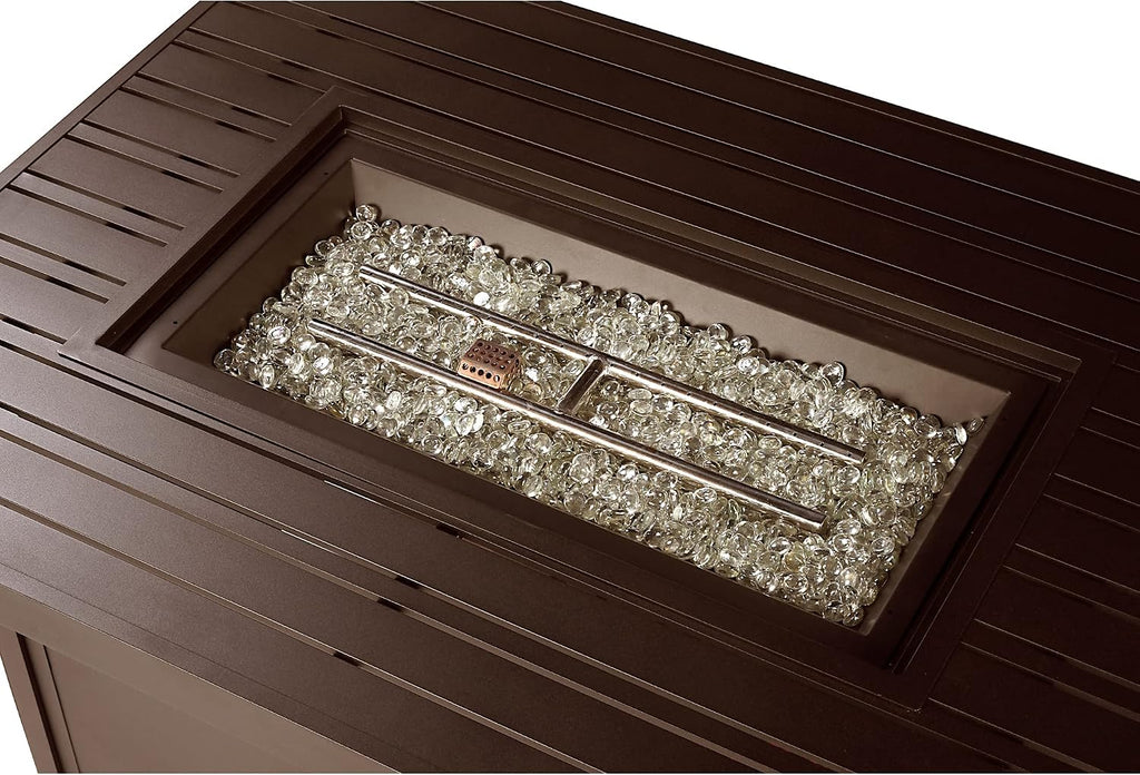 Rectangular 48 In. X 36 In. Aluminum Propane Fire Pit Table, Glass Beads, Two Covers, Lid, 57,000 Btus in Brown Finish