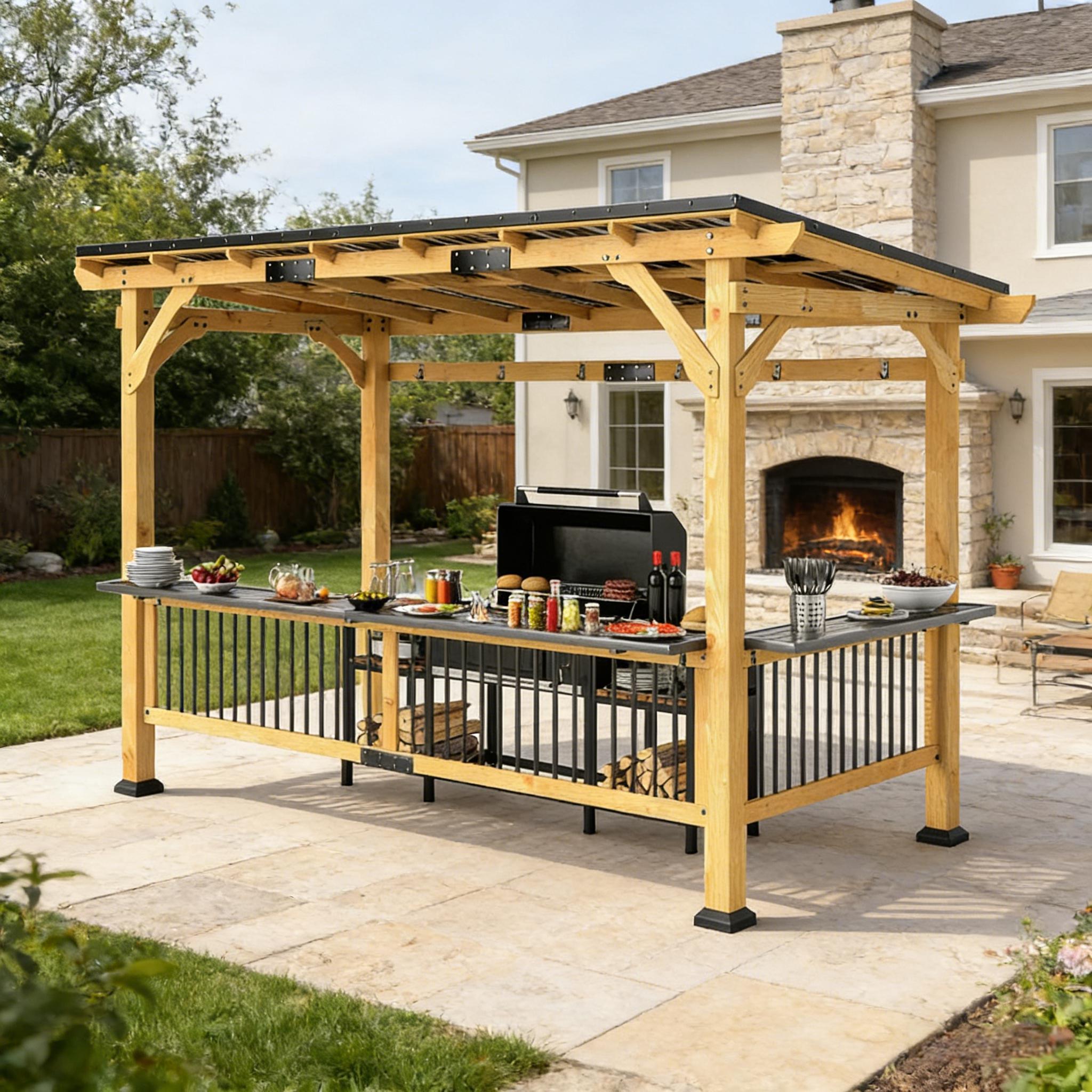 Alora Premium Outdoor Hardtop Wooden BBQ Grill Gazebo
