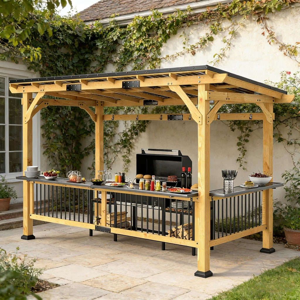 Alora Premium Outdoor Hardtop Wooden BBQ Grill Gazebo