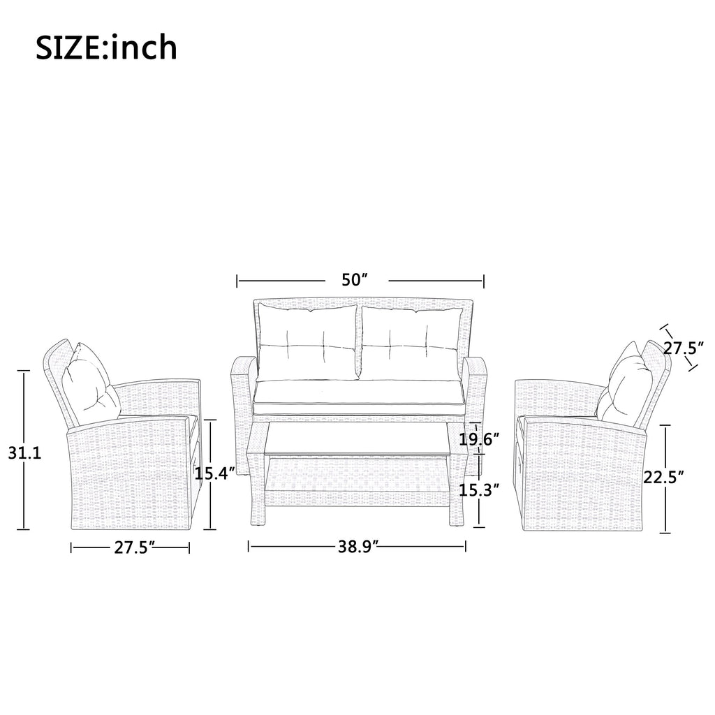 Set Of 4 Piece All Weather Wicker Patio Furniture