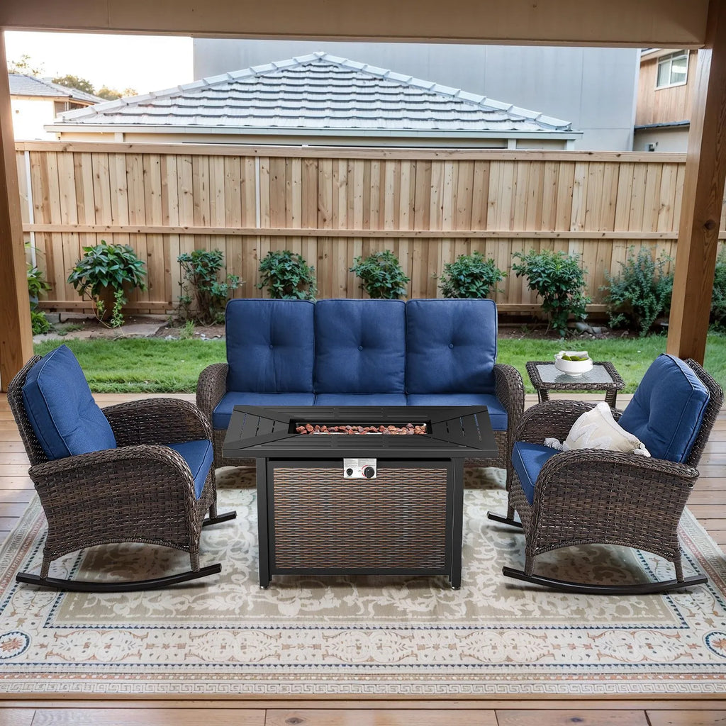 Outdoor Fire Pit Conversation Set, 3-Seat Sofa & Chairs Patio Furniture Set