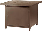 Square 32 In. X 32 In. Aluminum Propane Fire Pit Table with Glass Beads, Two Covers, Lid, 37,000 Btus in Brown Finish