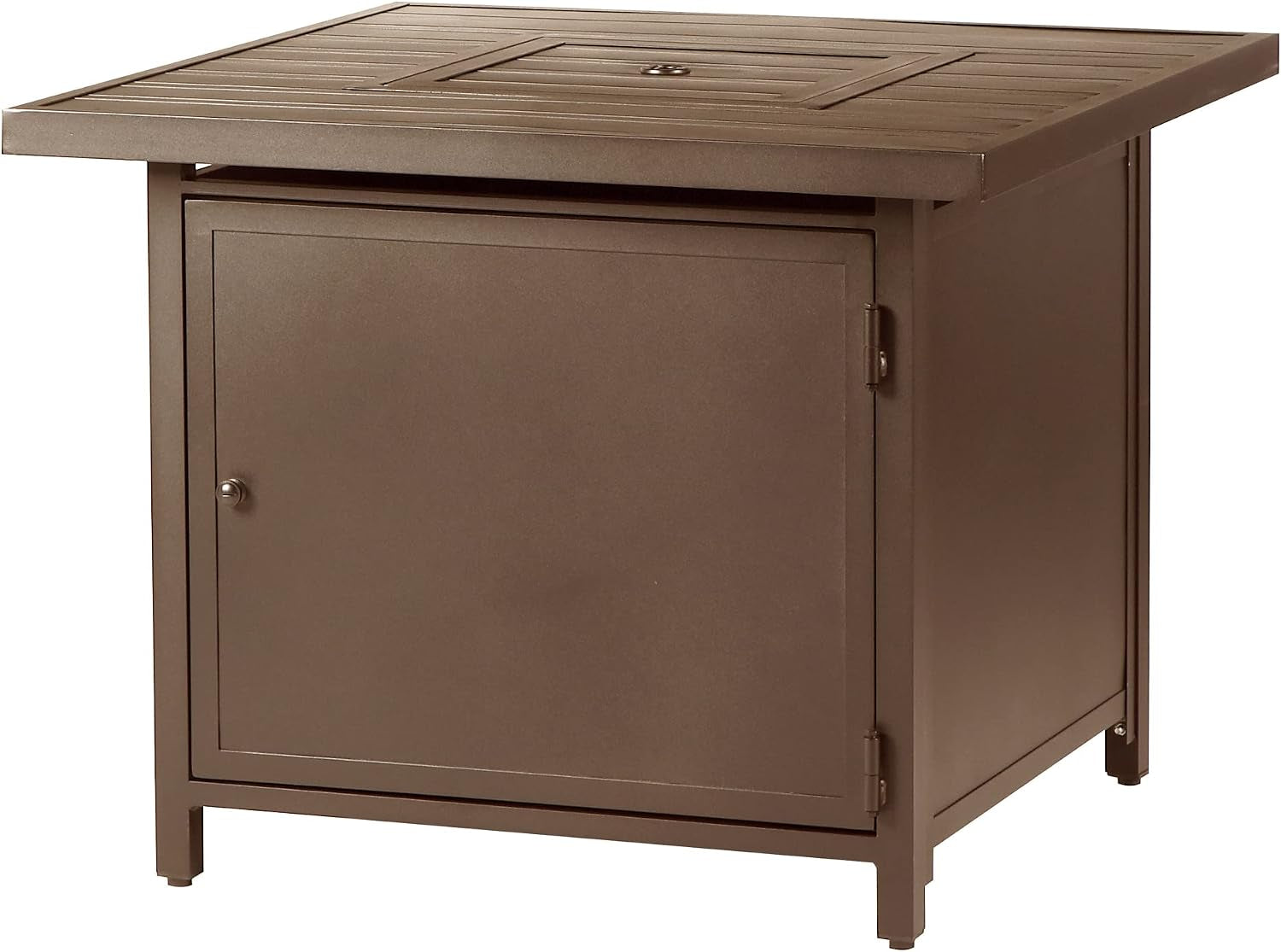 Square 32 In. X 32 In. Aluminum Propane Fire Pit Table with Glass Beads, Two Covers, Lid, 37,000 Btus in Brown Finish
