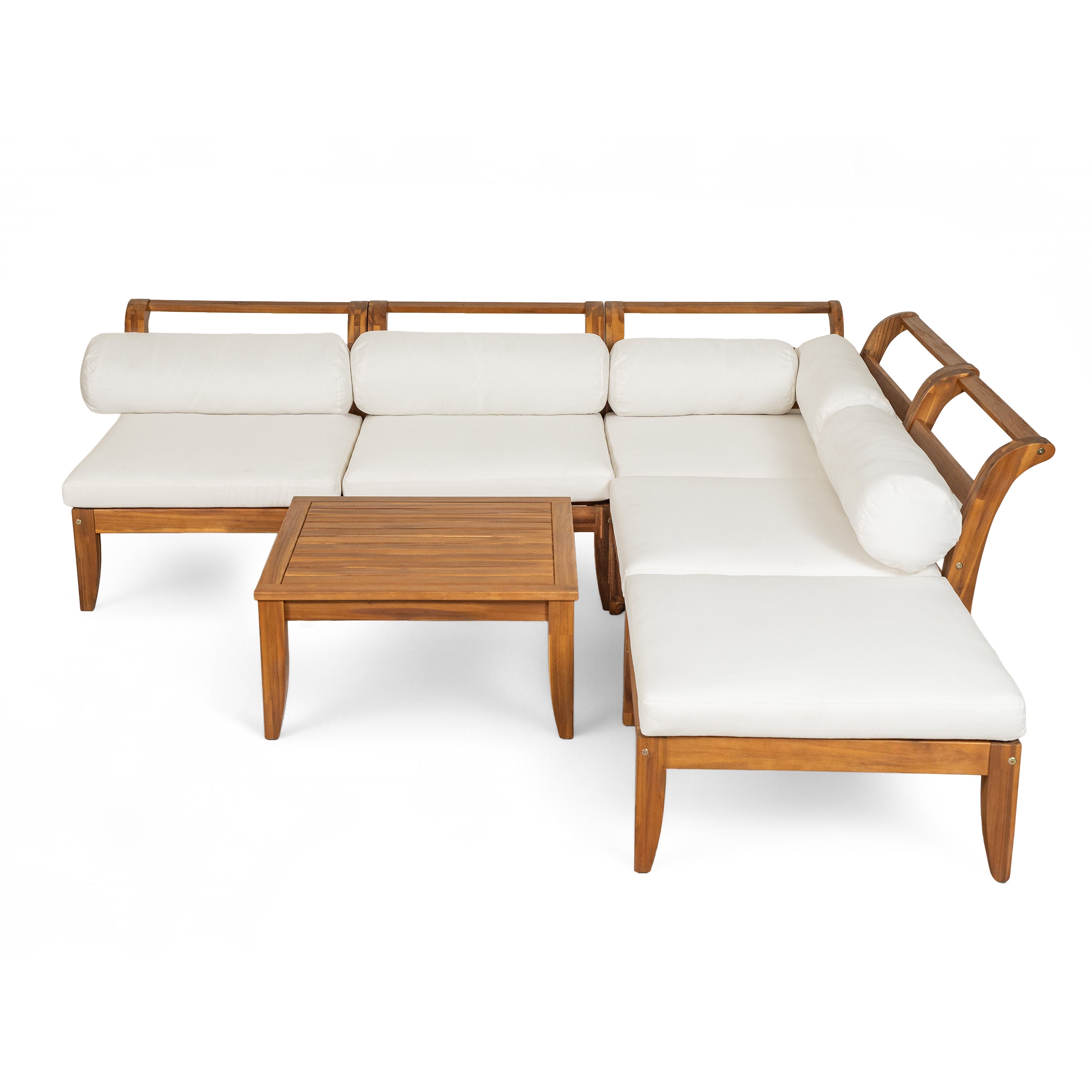 6- Piece Acacia Wood Outdoor Modular Sectional with Daybed and Tea Table