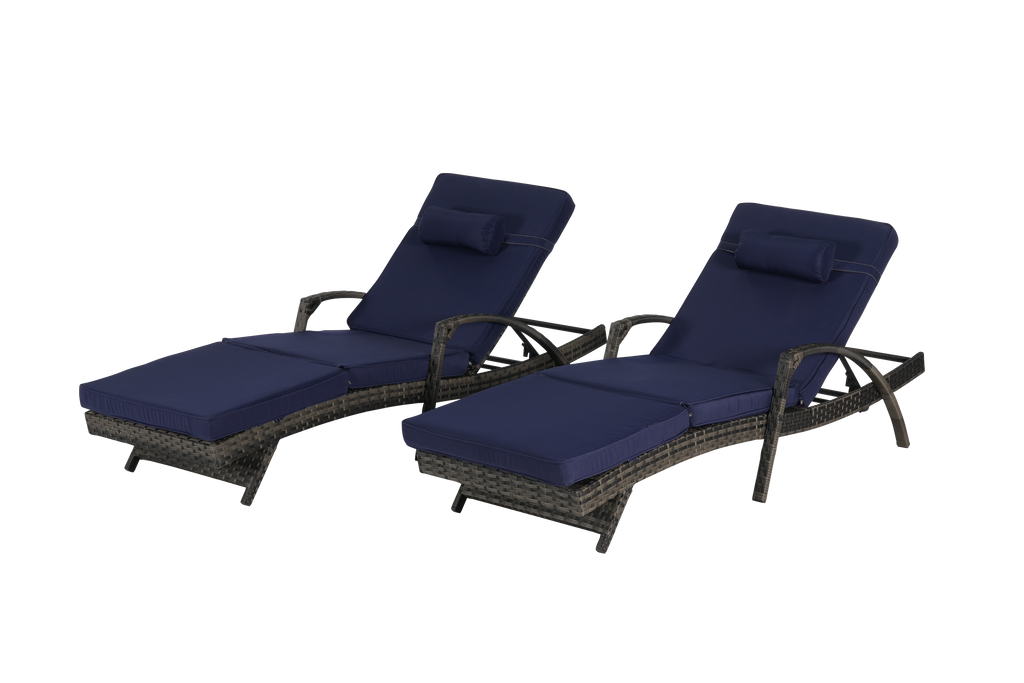Outdoor Wicker Reclining Chair Set of 2 with Cushions