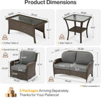 Tribesigns 5-Piece Outdoor Wicker Patio Furniture Set with 2 Swivel Chairs, 1 Loveseat & 2 Tables, Wicker Patio Chair Set with 26.8'' Deep Seat, Luxury Conversation Set for Porch, Yard, Brown/Gray
