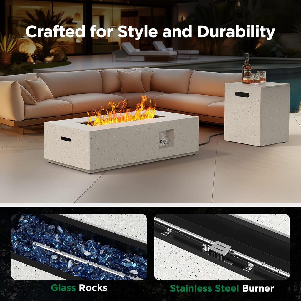 43Inch Propane Fire Pit, 50000 BTU Outdoor Gas Fire Pit Table with CSA Certification, Glass Rocks, Rectangular Heater for Patio, Backyard, Deck, Balcony, with Waterproof Cover & Adjustable Legs