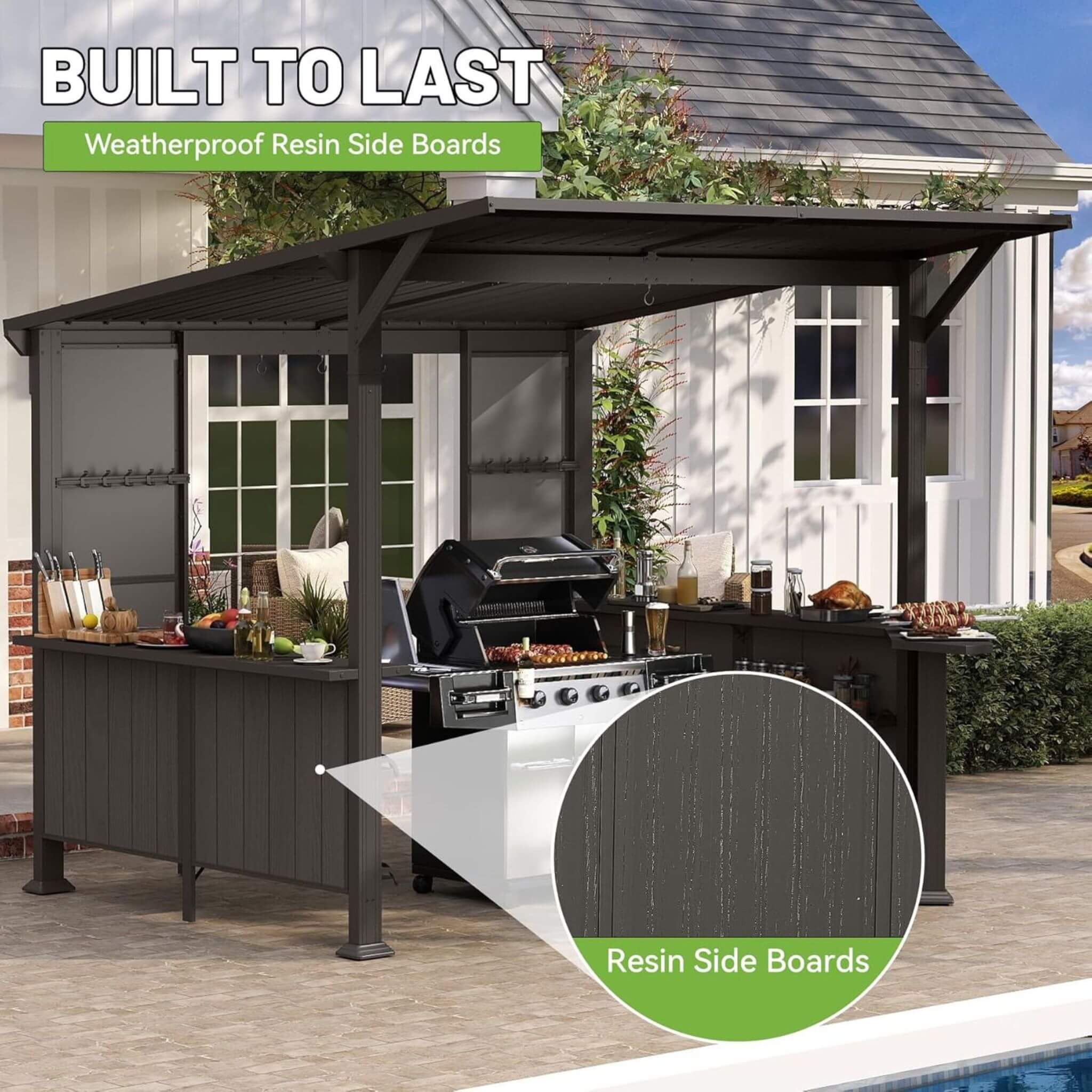 Alora 9x10 Ft. Premium Outdoor Hardtop Grill Gazebo with Shelves