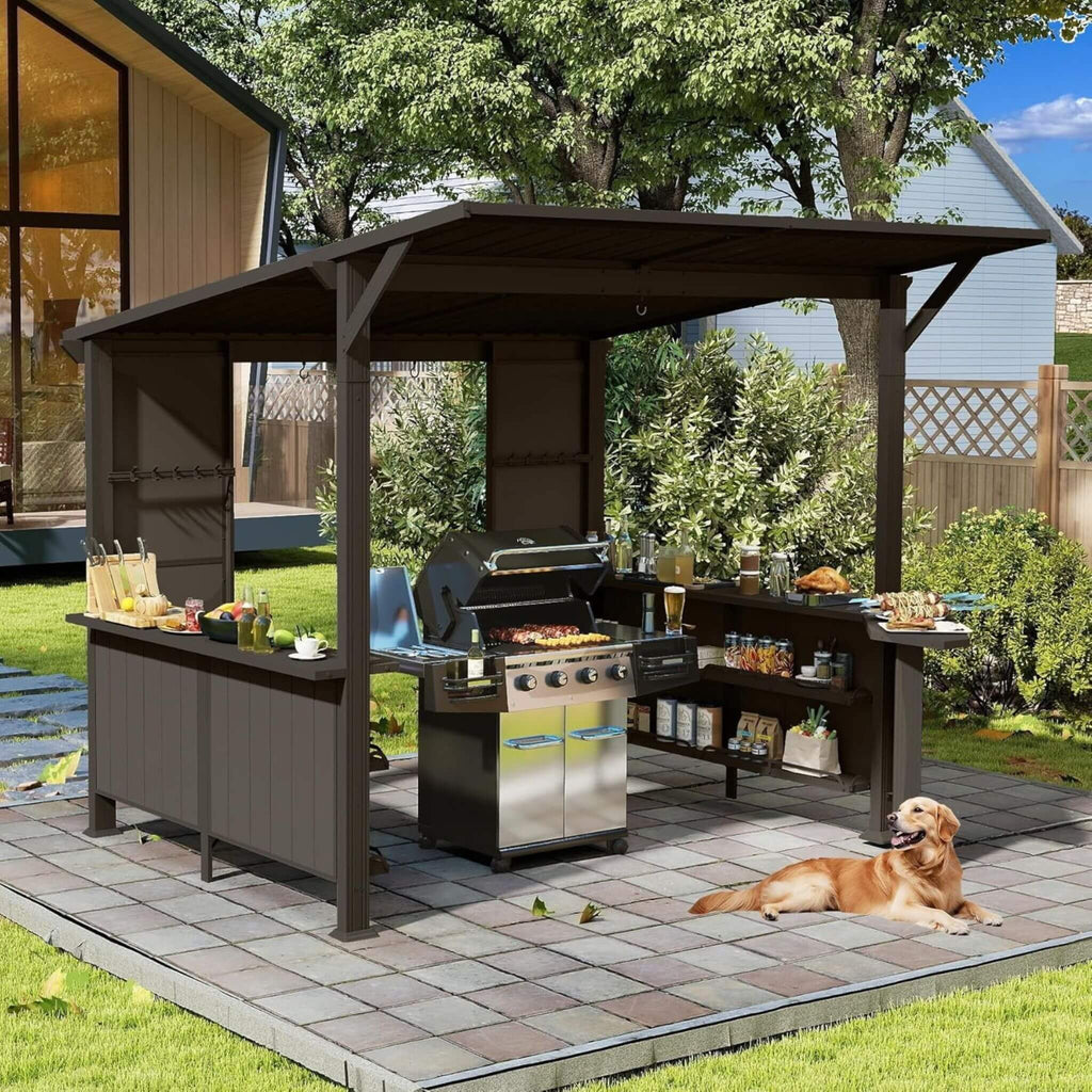 Alora 9x10 Ft. Premium Outdoor Hardtop Grill Gazebo with Shelves