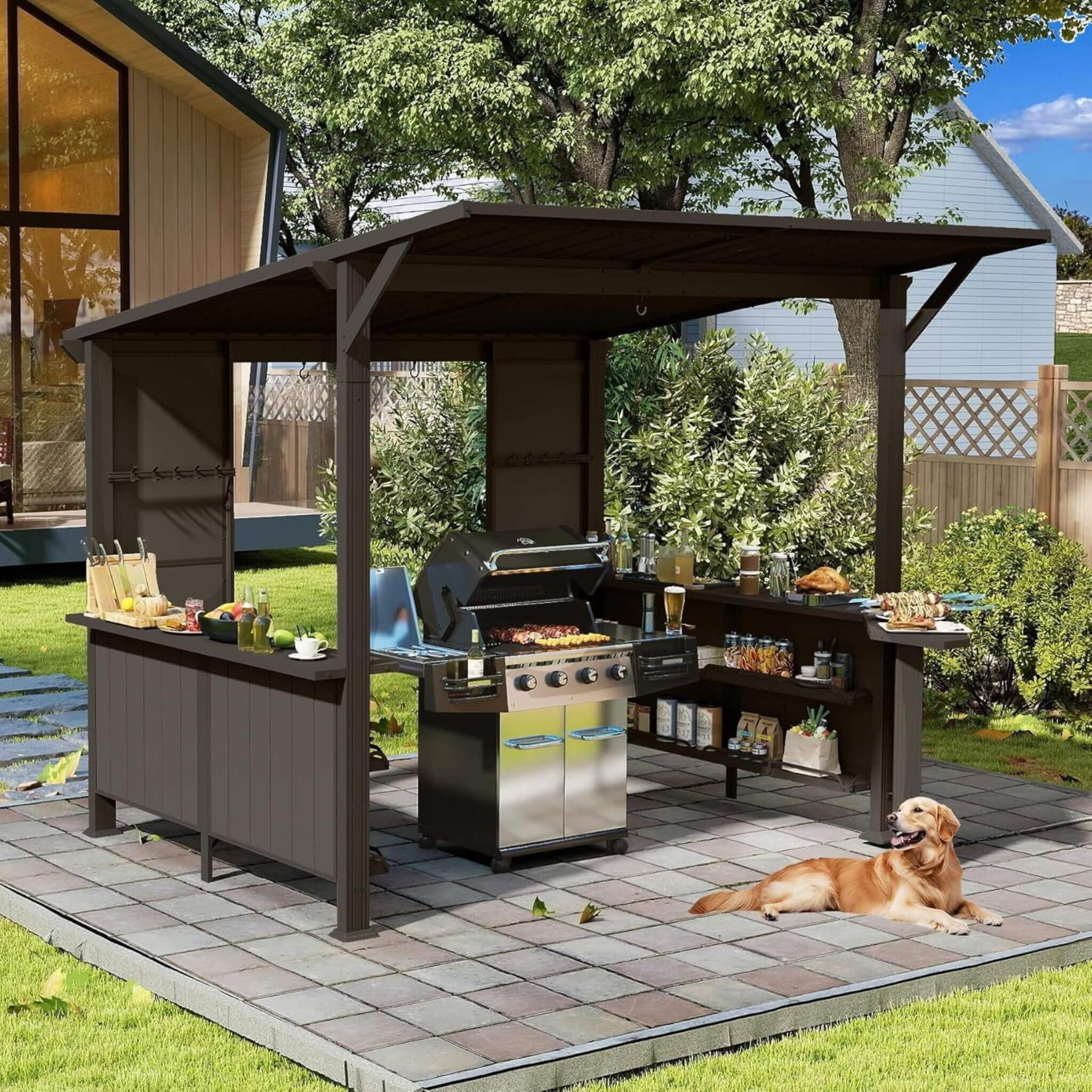 Alora 9x10 Ft. Premium Outdoor Hardtop Grill Gazebo with Shelves
