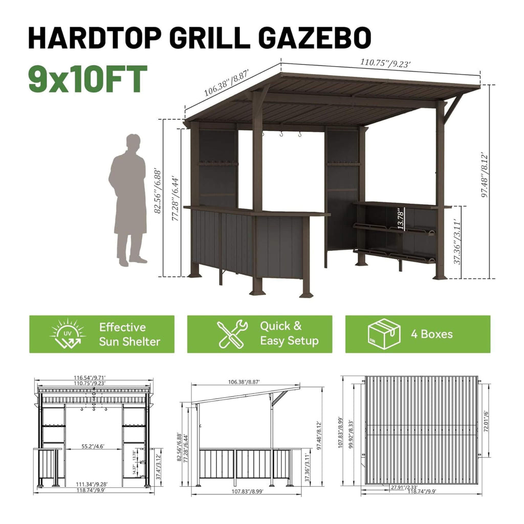 Alora 9x10 Ft. Premium Outdoor Hardtop Grill Gazebo with Shelves