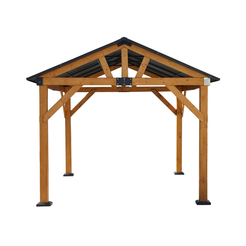 [09X11FT] Alora Heavy-Duty All-Weather Hardtop Wooden Carport Gazebo With Galvanized Steel Roof