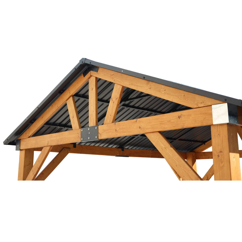 [09X11FT] Alora Heavy-Duty All-Weather Hardtop Wooden Carport Gazebo With Galvanized Steel Roof