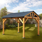 [09X11FT] Alora Heavy-Duty All-Weather Hardtop Wooden Carport Gazebo With Galvanized Steel Roof