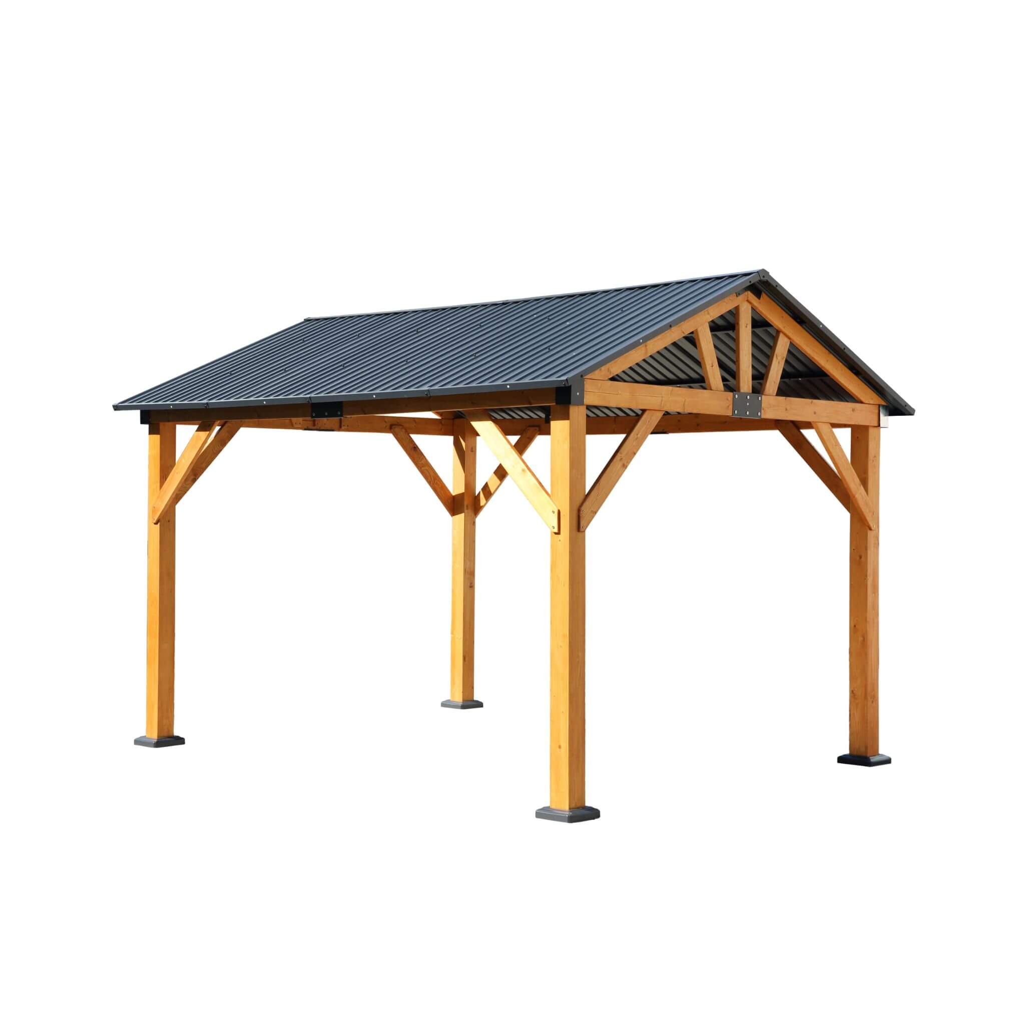 [09X11FT] Alora Heavy-Duty All-Weather Hardtop Wooden Carport Gazebo With Galvanized Steel Roof