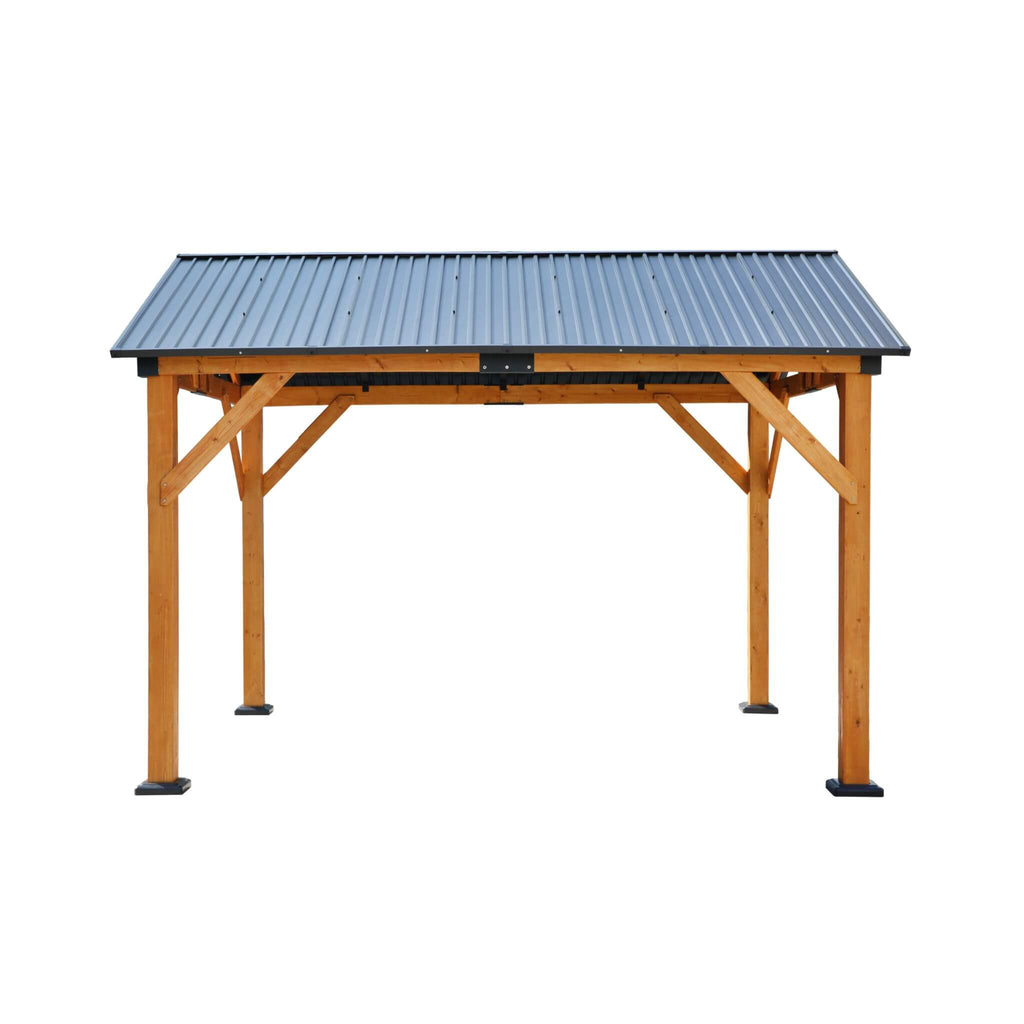[09X11FT] Alora Heavy-Duty All-Weather Hardtop Wooden Carport Gazebo With Galvanized Steel Roof