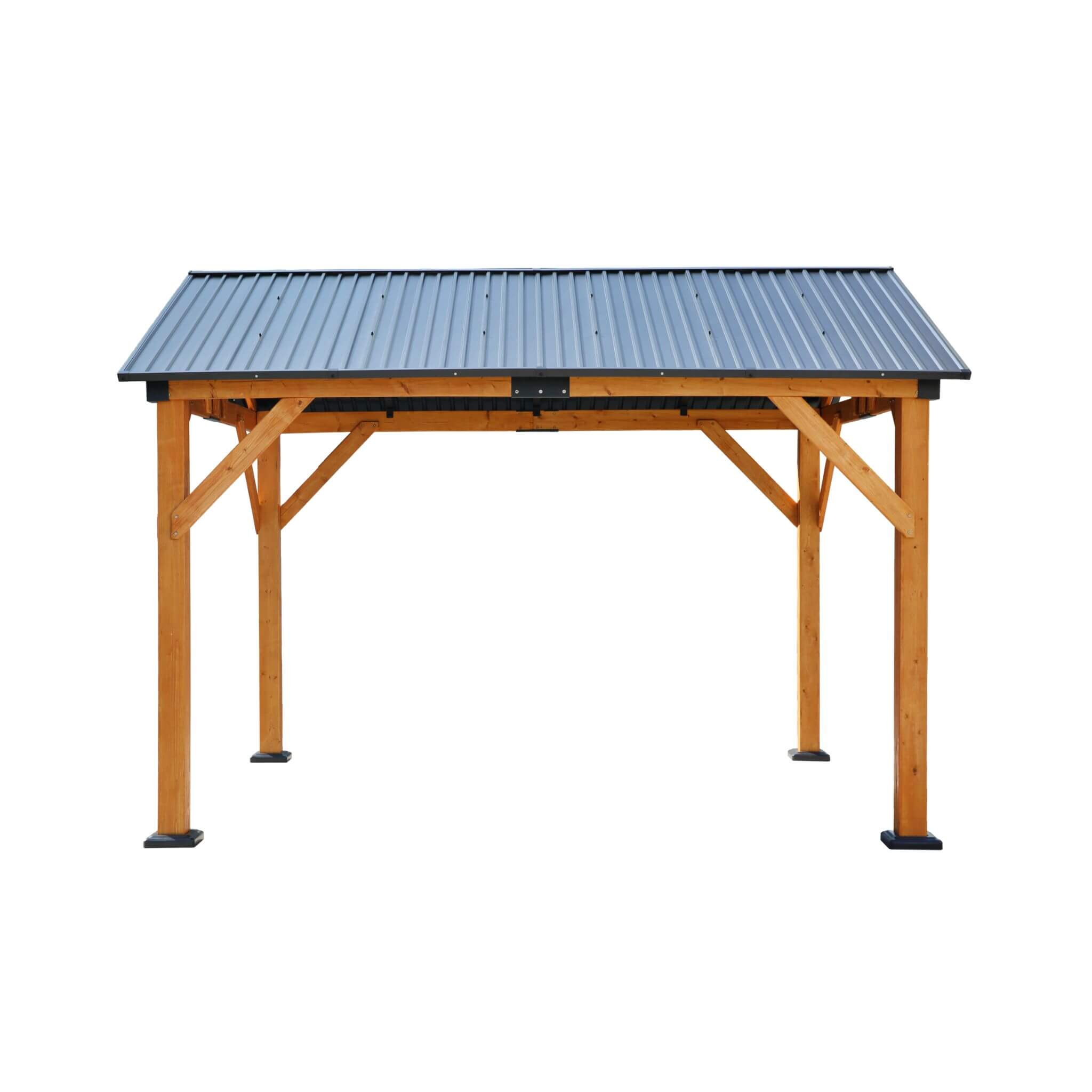 [09X11FT] Alora Heavy-Duty All-Weather Hardtop Wooden Carport Gazebo With Galvanized Steel Roof