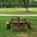 Outdoor 8- Person Round Picnic Table with Built-In Benches