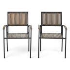 Vermilion Outdoor Dining Chair With Vertical Slat And Wooden Arm