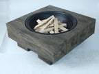 Outdoor Wood Burning Fire Pit with Wood Grain Design, Magnesium Oxide, Antique Dark Grey, 27.4” X 24.4” X 18” for Garden and Patio
