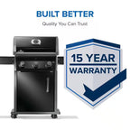 Rogue 425 3-Burner Propane Gas Grill in Black with Cast Iron Cooking Grids