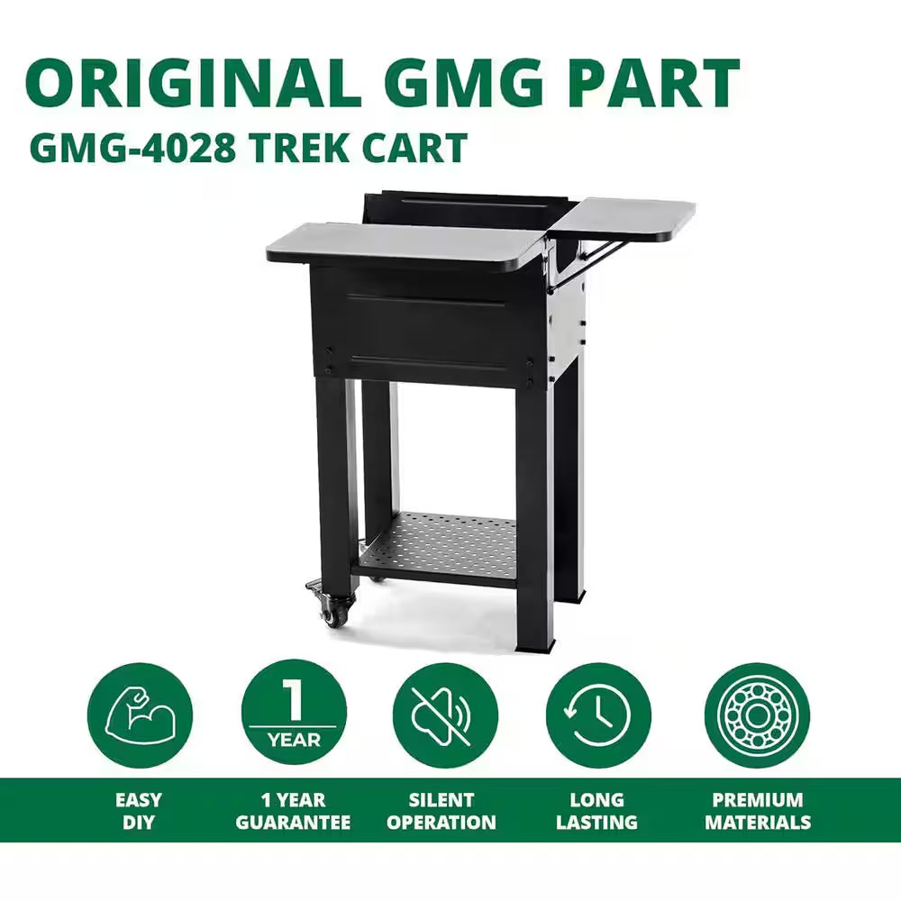Rolling Grill Cart – Fits GMG Trek & Trek 2.0 Pellet Grills – Easy Mobility & Storage – Powder-Coated Steel – Black