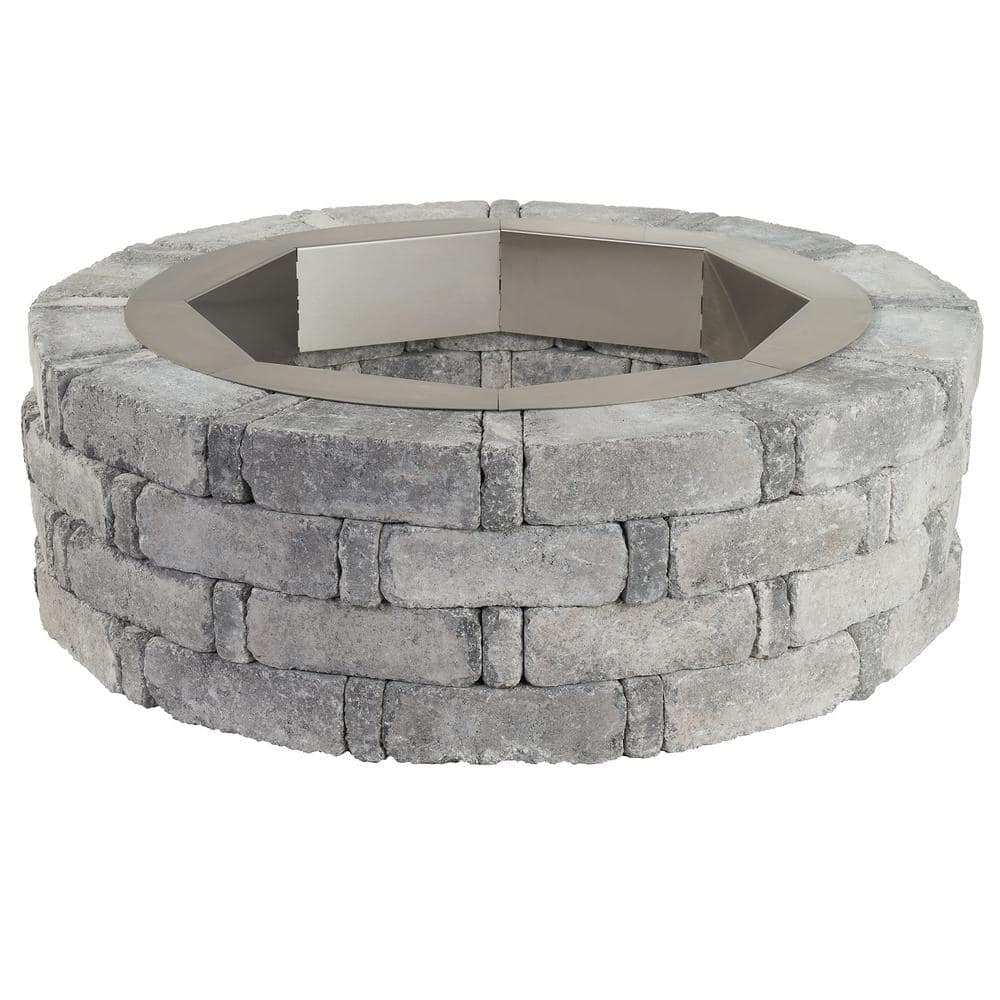 Rumblestone 46 In. X 14 In. round Concrete Fire Pit Kit No. 2 in Greystone with round Steel Insert