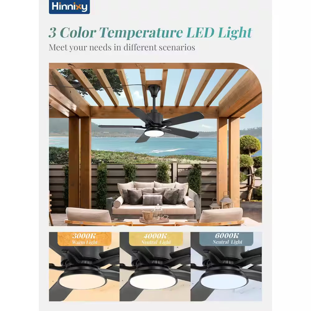 42 In. Outdoor Black IP65 Waterproof Plug in 6-Speed Downrod Mount Standard Ceiling Fan with Lights,Hook,Remote Control