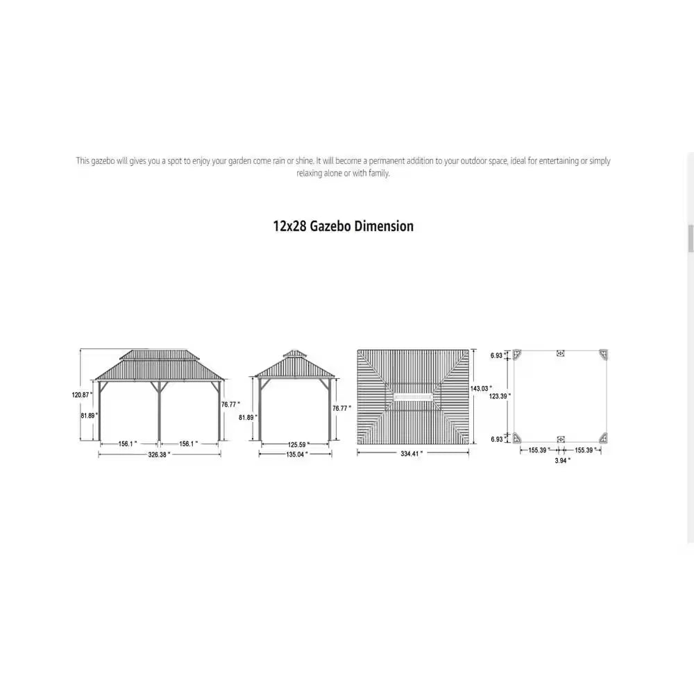 12 Ft. X 28 Ft. Gray Aluminum Power-Coated Frame Galvanized Steel Double Roof Hardtop Gazebo,Hooks, Netting,Gray Curtain