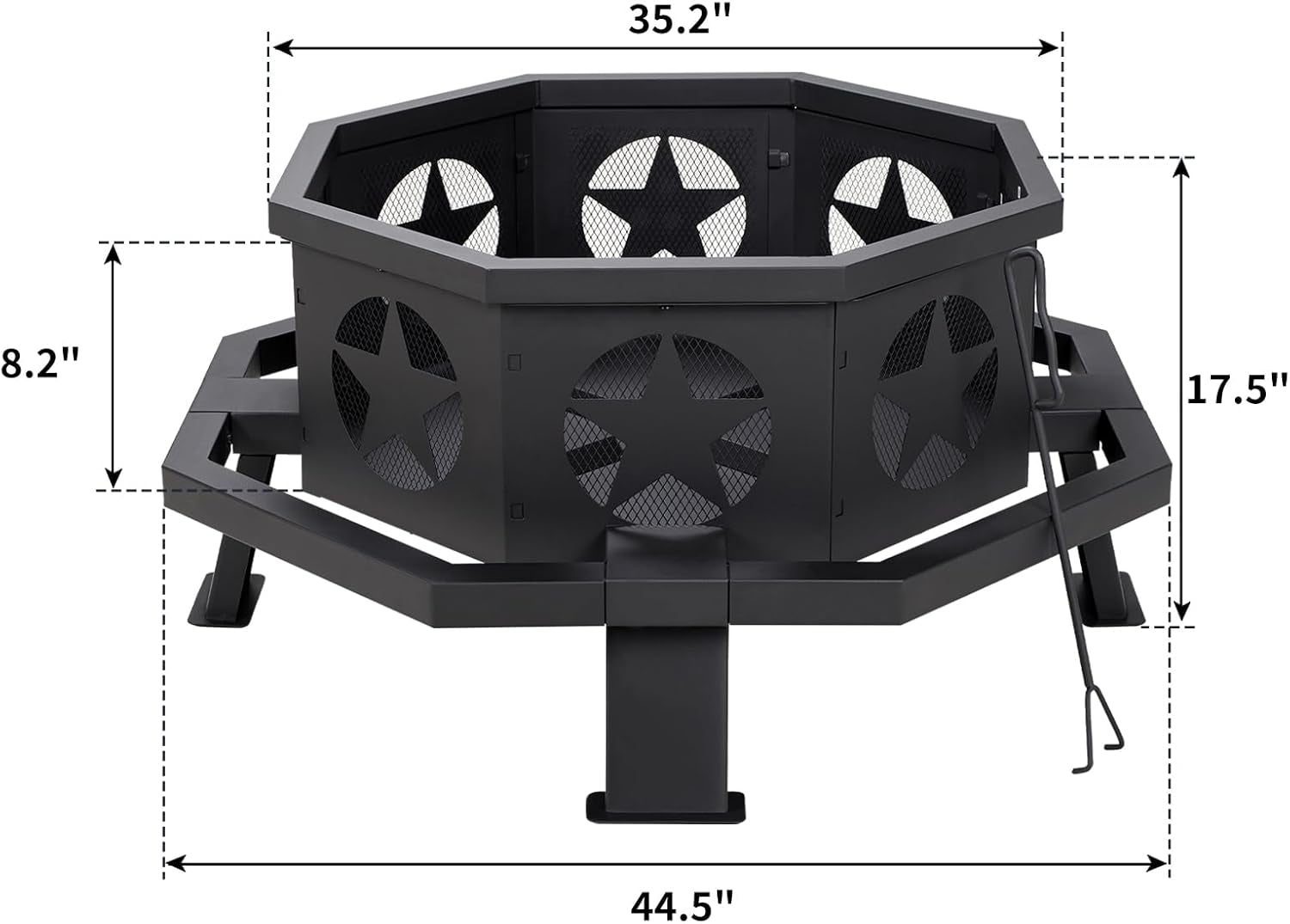 45 Inch Large Fire Pit, Outdoor Fire Pit with Heavy Duty Construction, Wood Burning Fire Pits for outside Octagonal Firepit for Camping, Backyard, Patio, Black