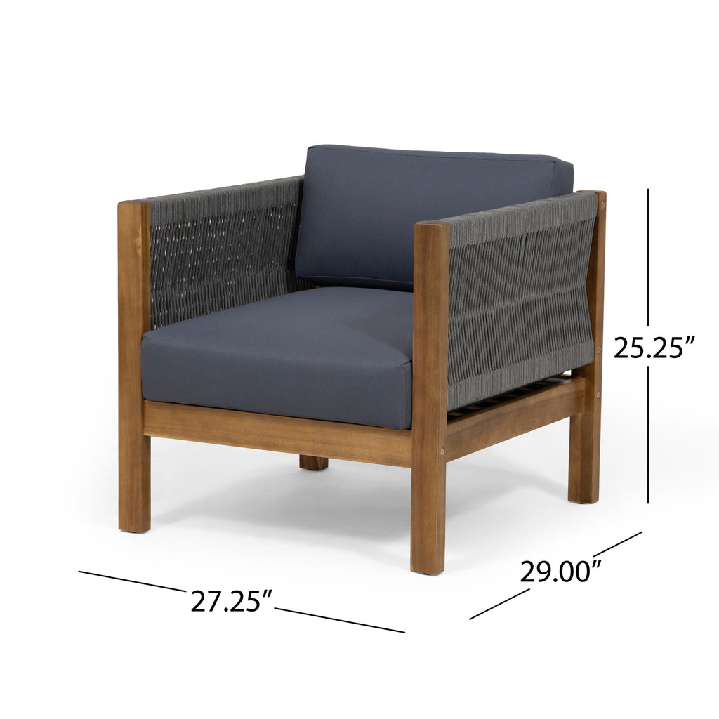 Outdoor Club Chair With Rattan Rope Wave - Dark Gray