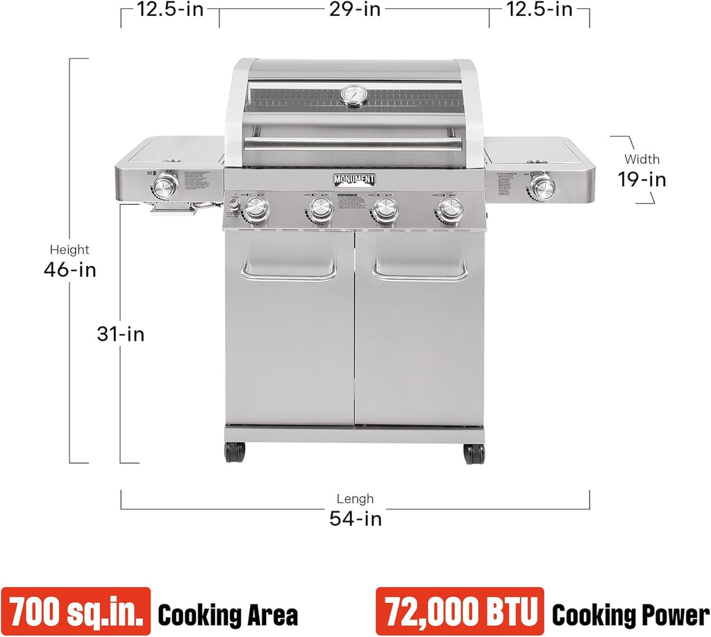 Larger 4+2 Burner Propane Gas Grills Stainless Steel Cabinet Style with Clearview® Lid, Knob Controls, Built-In Thermometer, Infrared Side Sear Burners & Side Burners, Outdoor Use