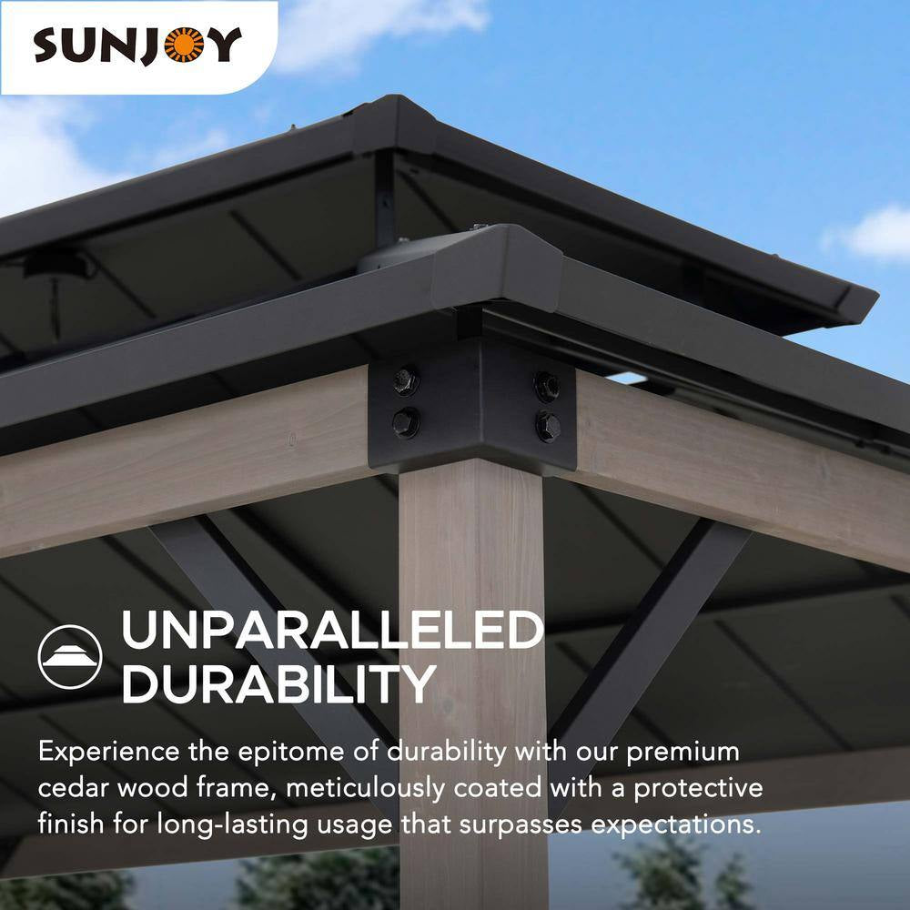 8 Ft. X 12 Ft. Matte Black Churchill Cedar Framed Grill Gazebo with DC Solar Power for Backyard