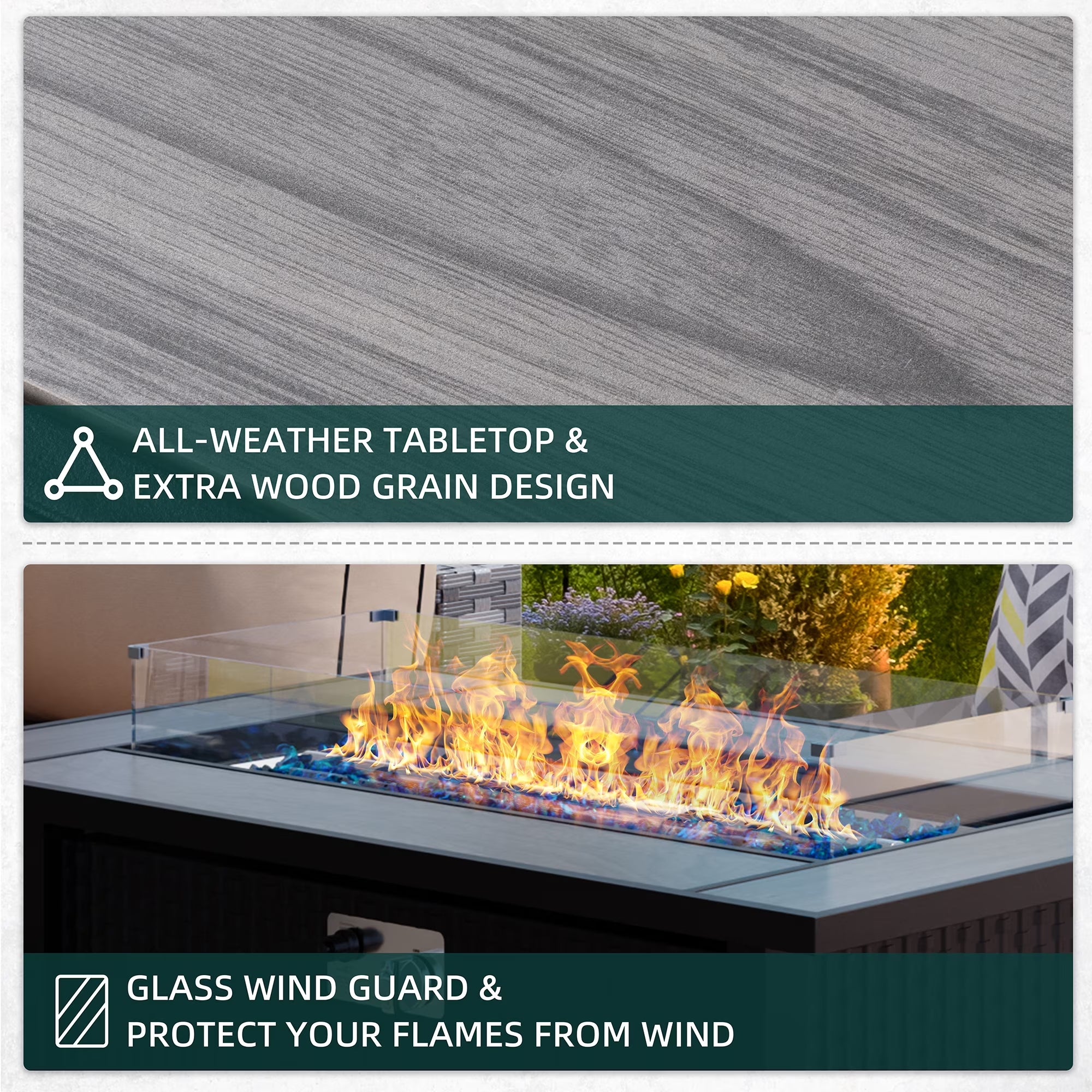 45" Propane Fire Pit Table 50,000 BTU Steel Gas Fire Pit with Removable Lid & Waterproof Cover and Tables