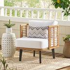 Outdoor Wicker Club Chair with Water Resistant Cushion - Brown