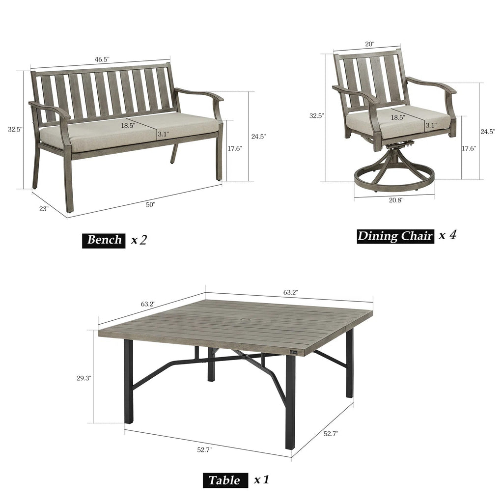 Outdoor Square Dining Table Set For 8-Person With Sunbrella® Cushions