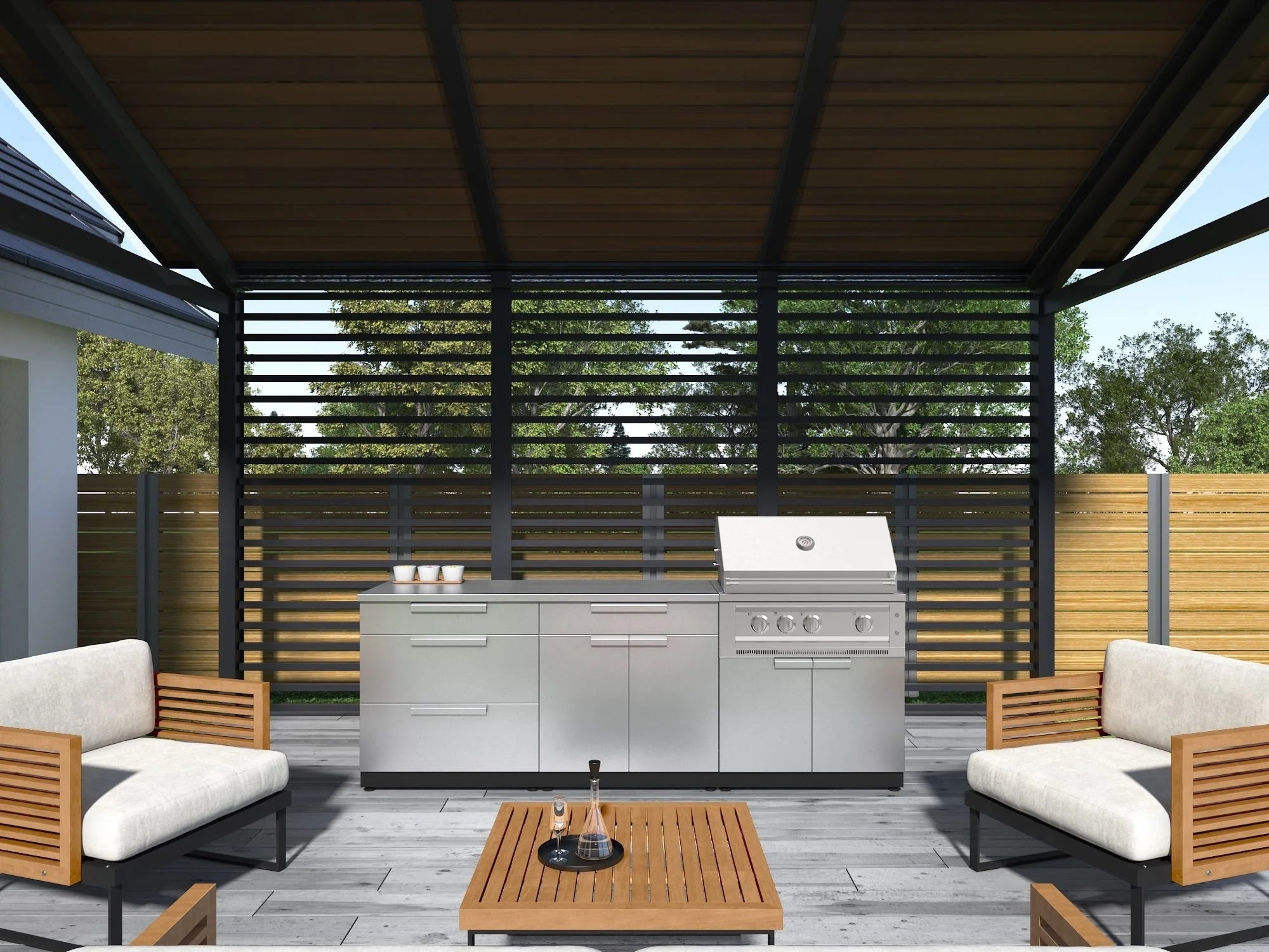 Newage Products Outdoor Kitchen Stainless Steel 3 Piece Cabinet Set with 3-Drawer, Bar and Grill Cabinet