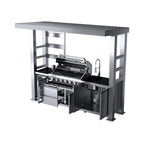 Castelle Flame Blaze 108-Inch 6-Burner 85K BTU Deluxe Stainless Steel Liquid Propane Outdoor Kitchen Grill Island With Wine Cooler, Rotisserie, Cabinets, And Granite Countertops (SAK58310)