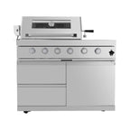 Castelle Flame Imperial 110-Inch 4-Burner 72K BTU Deluxe Stainless Steel Outdoor Kitchen Grill Island With Wine Cooler, Rotisserie, Cabinets, And Granite Countertops