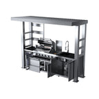 Castelle Flame Imperial 110-Inch 4-Burner 72K BTU Deluxe Stainless Steel Outdoor Kitchen Grill Island With Wine Cooler, Rotisserie, Cabinets, And Granite Countertops
